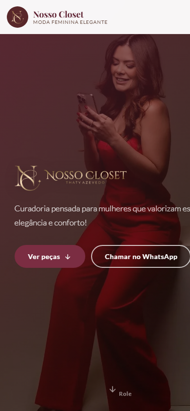 Tela real do Nosso Closet, vitrine digital TaskZap para moda feminina